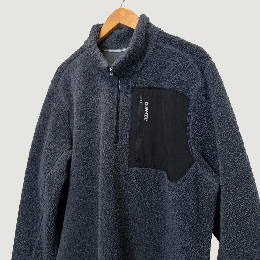 Hi-Tec Mens 1/4 Zip Fleece Pullover XXL Gray Sherpa Gorpcore Outdoor Active